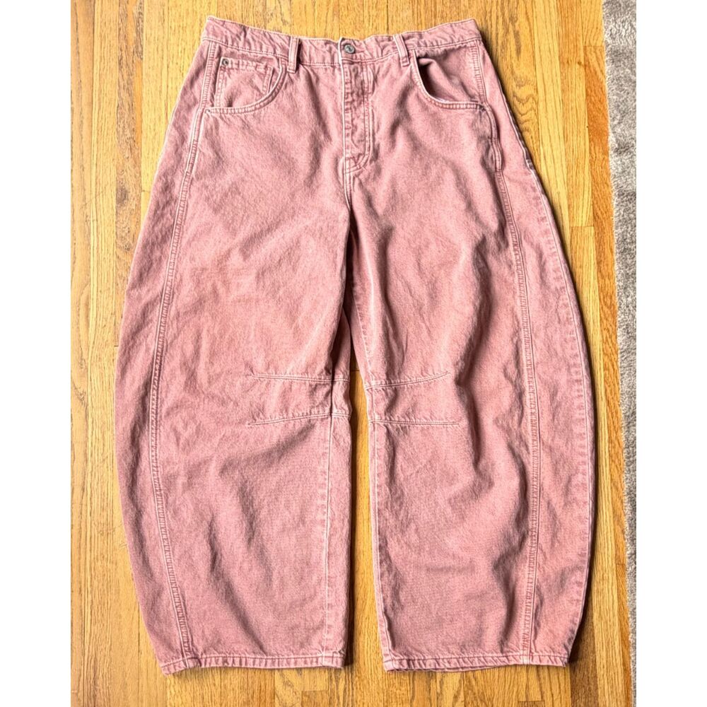 We the Free Sunsetter Pink Faded Red Good Luck Mid-Rise Barrel Jeans Size 31